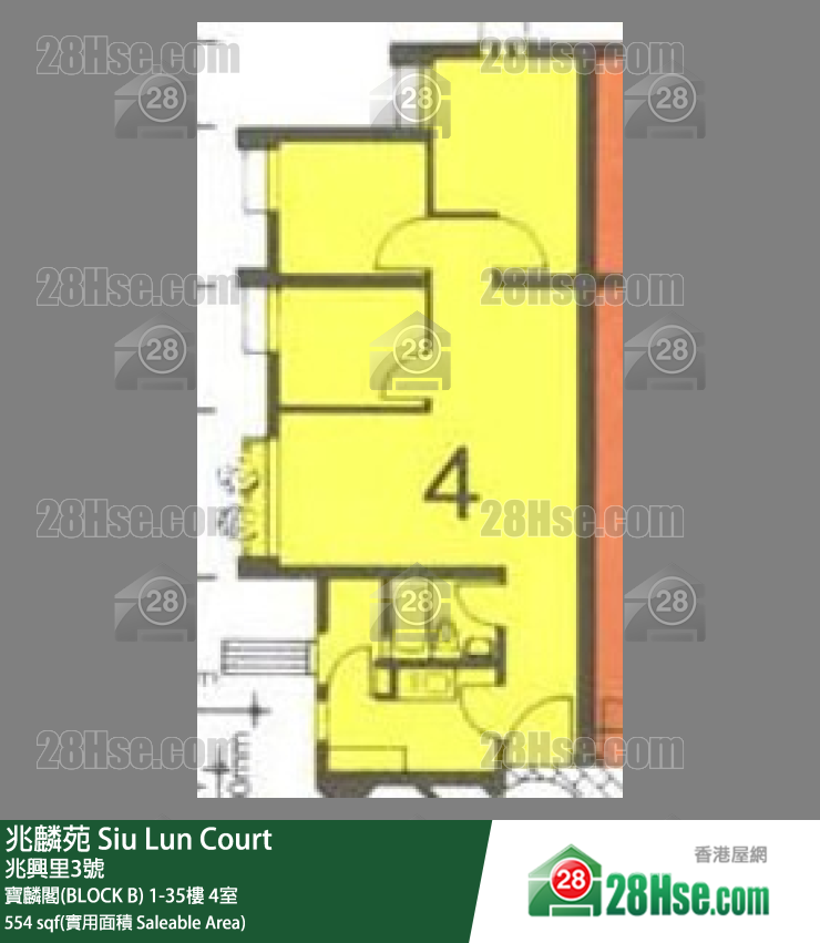 兆麟苑 宝麟阁(BLOCK B)18楼 4室 平面图