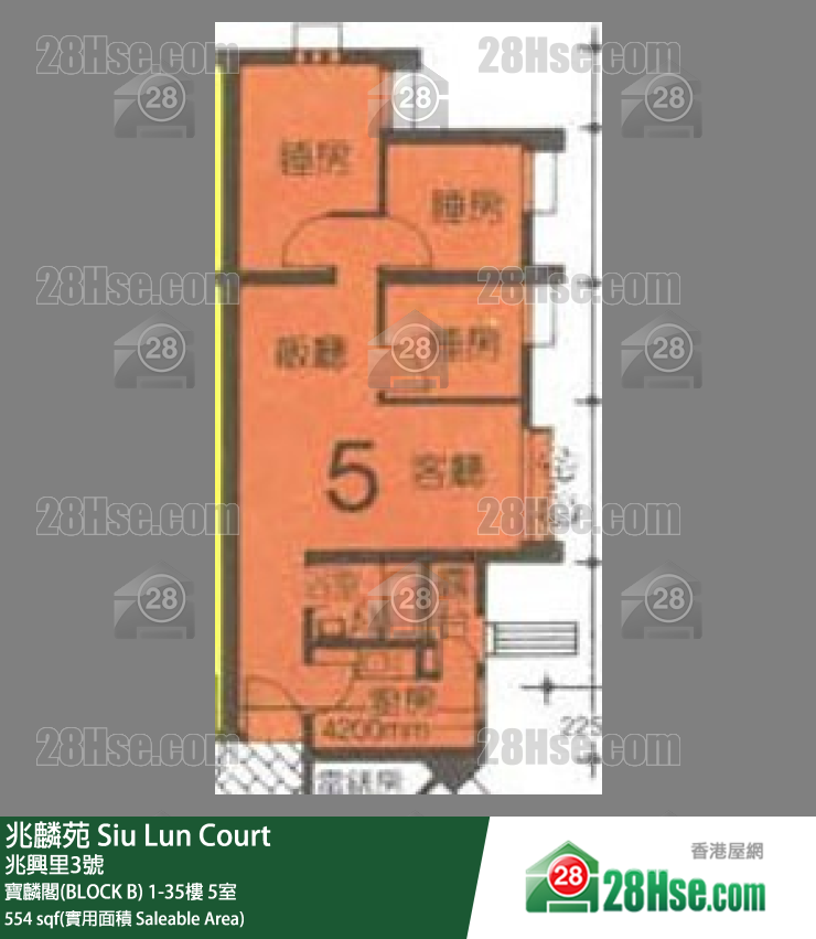 兆麟苑 宝麟阁(BLOCK B)26楼 5室 平面图