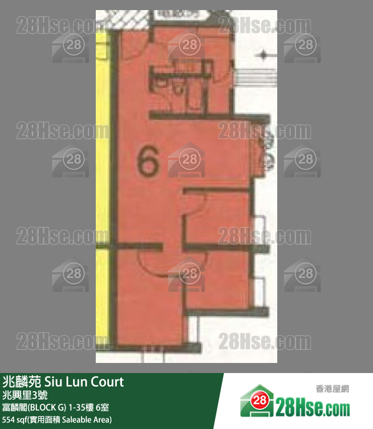 兆麟苑 富麟阁(BLOCK G) 4楼 6室 平面图