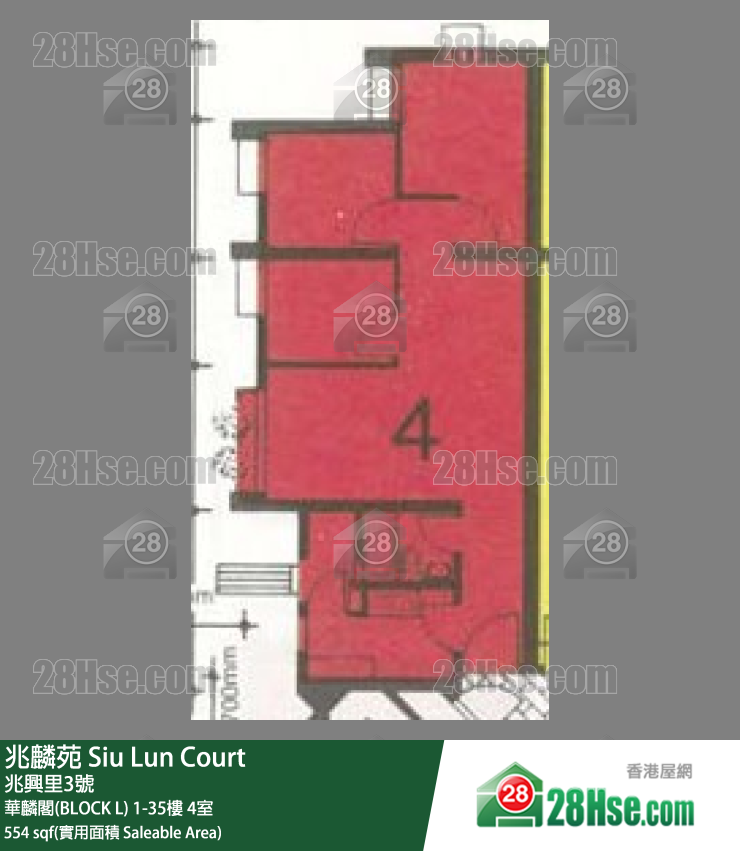 兆麟苑 华麟阁(BLOCK L)34楼 4室 平面图