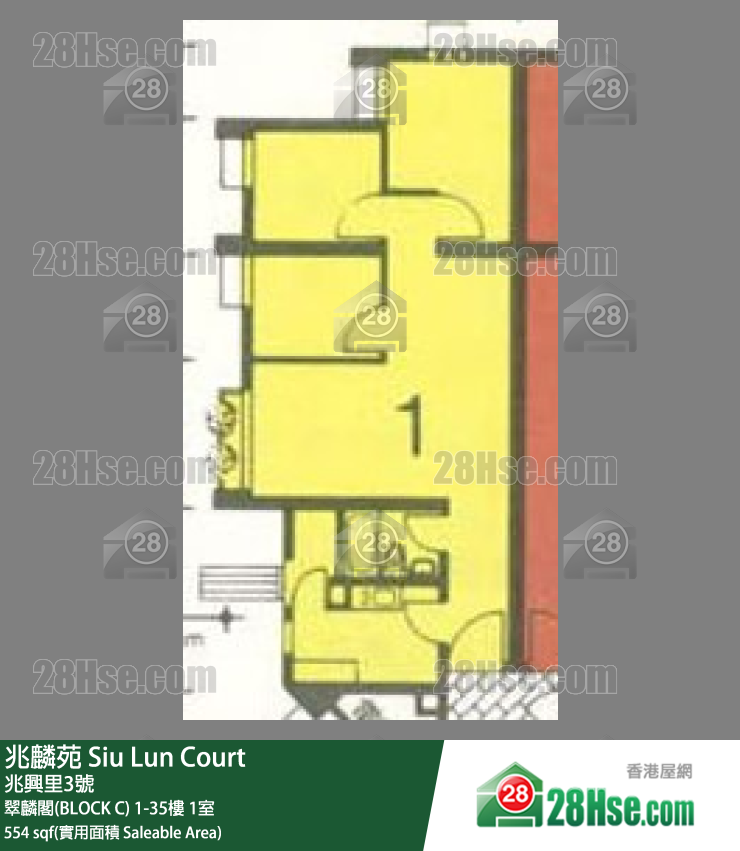 兆麟苑 翠麟阁(BLOCK C)23楼 1室 平面图