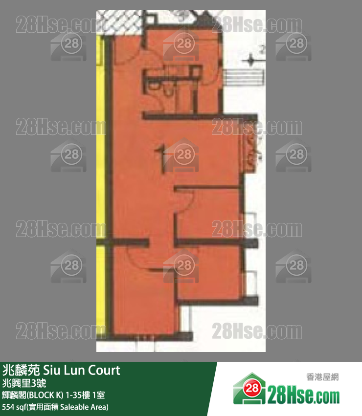 兆麟苑 辉麟阁(BLOCK K)14楼 1室 平面图