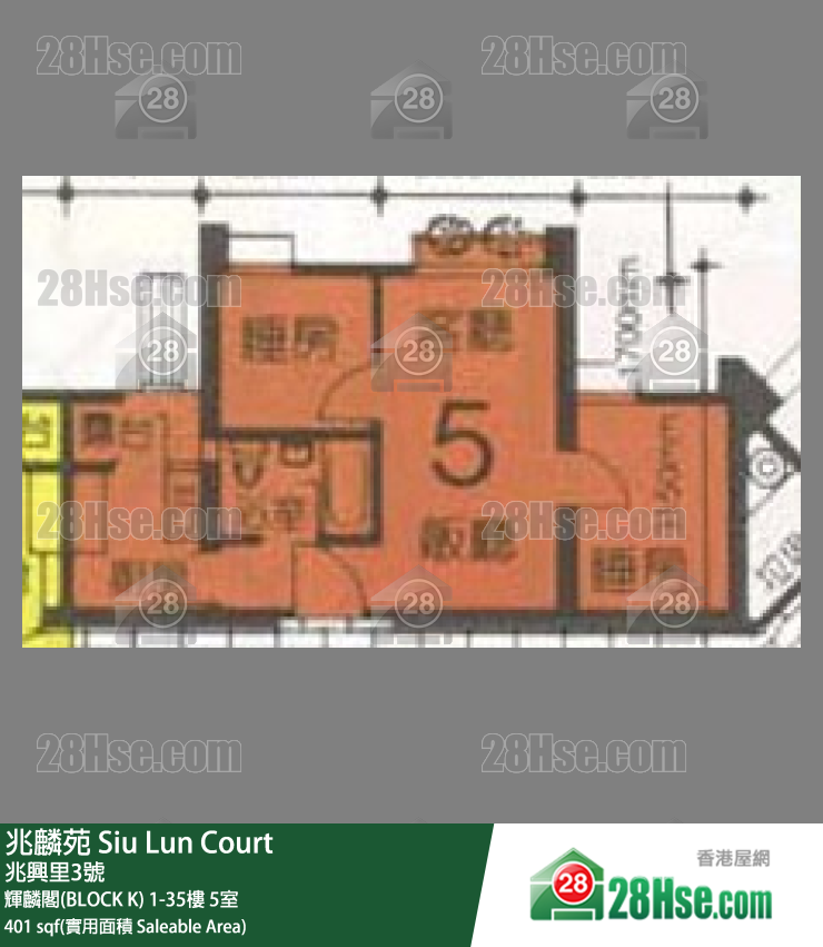 兆麟苑 辉麟阁(BLOCK K)23楼 5室 平面图