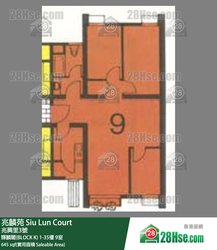 兆麟苑 辉麟阁(BLOCK K)16楼 9室 平面图