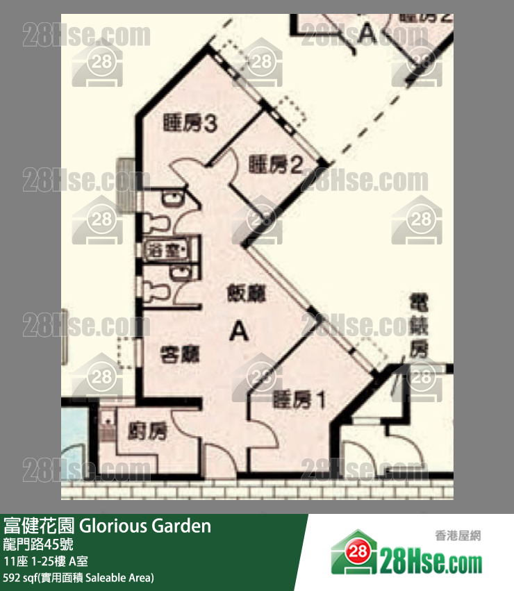 富健花園 11座 19樓 A室 平面圖