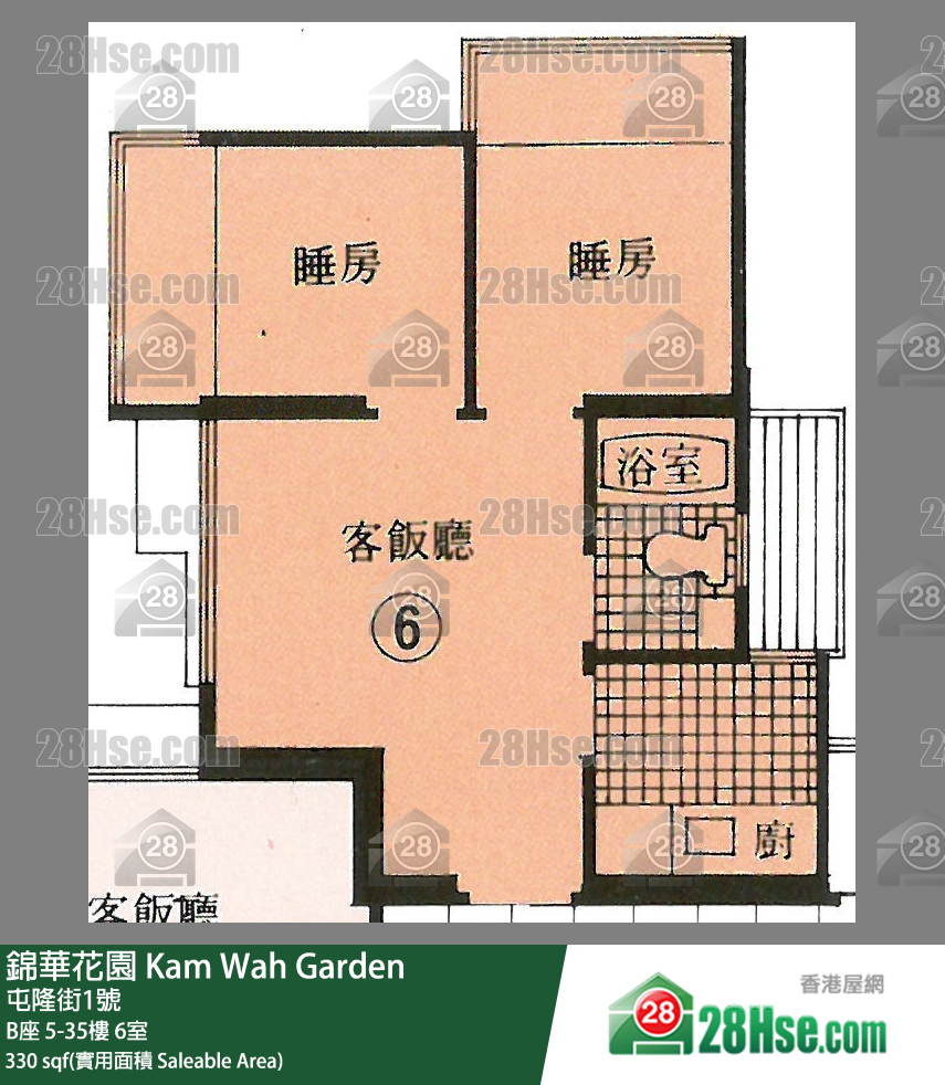 錦華花園 B座31樓 6室 平面圖