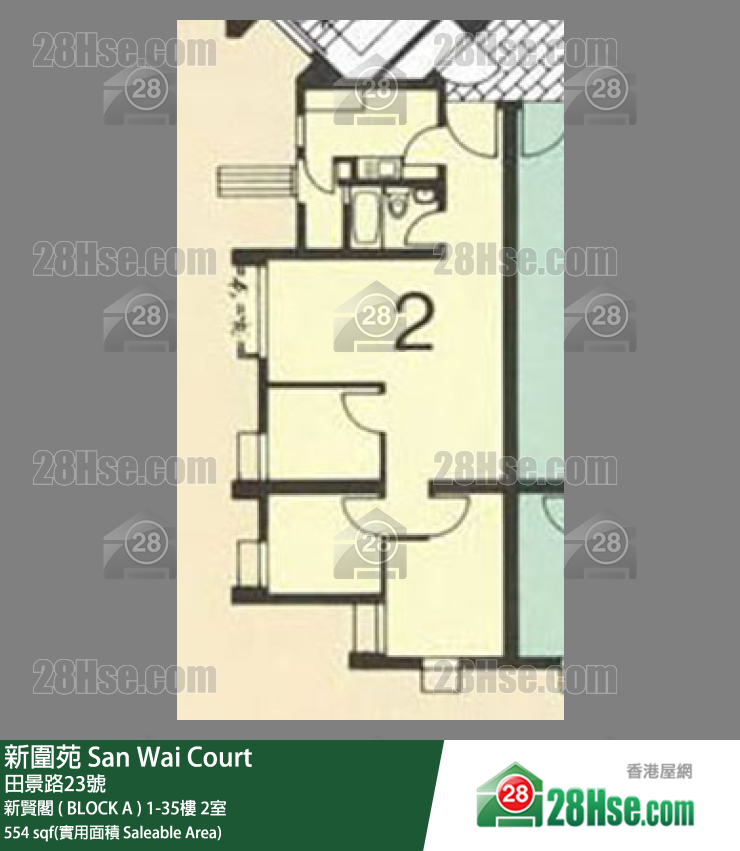 新围苑 新贤阁 ( BLOCK A ) 34楼 2室 平面图