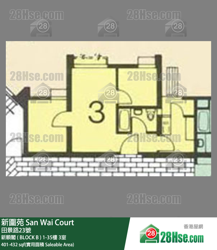 新圍苑 新順閣 ( BLOCK B ) 15樓 3室 平面圖