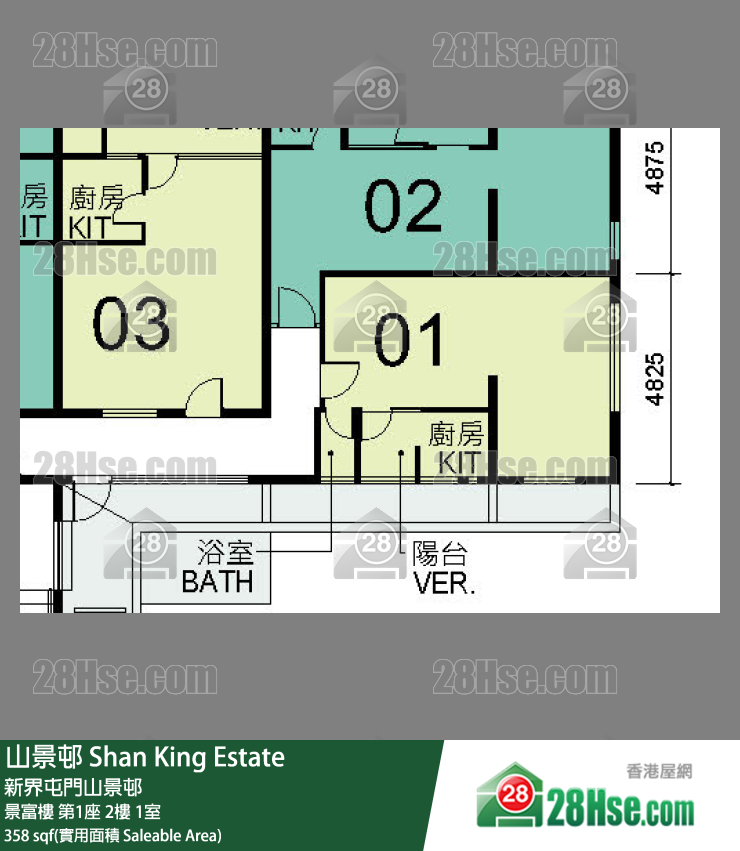 山景邨 景富樓第1座2樓 1室 平面圖