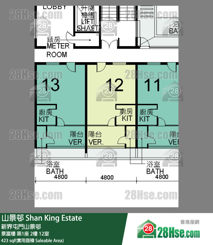山景邨 景富樓第1座2樓 12室 平面圖