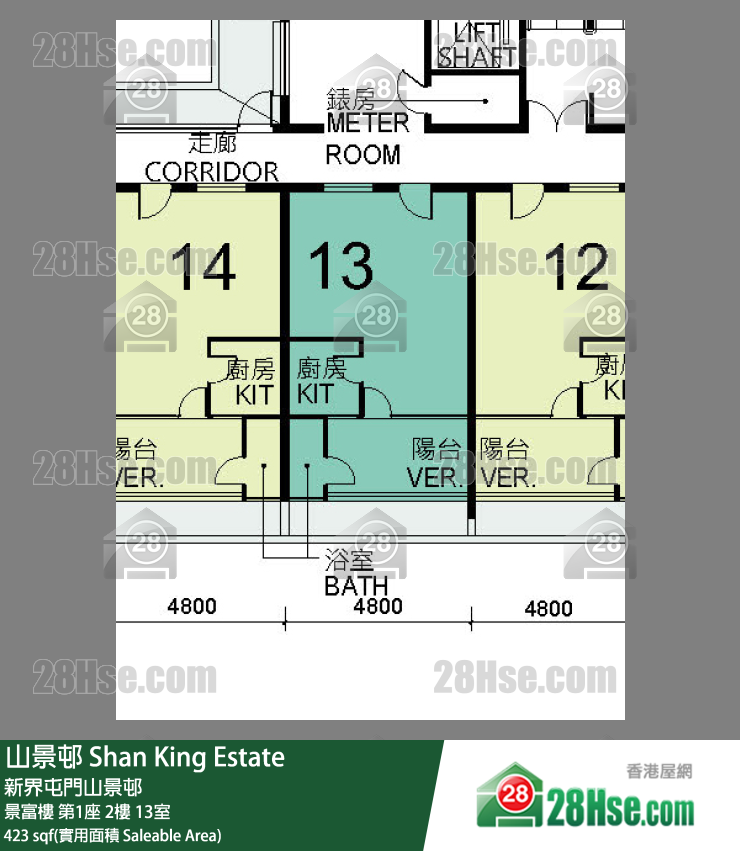 山景邨 景富樓 第1座 2樓 13室 平面圖