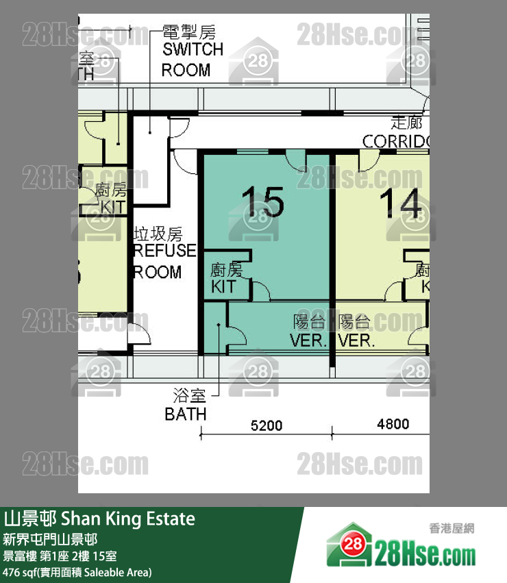 山景邨 景富樓第1座2樓 15室 平面圖