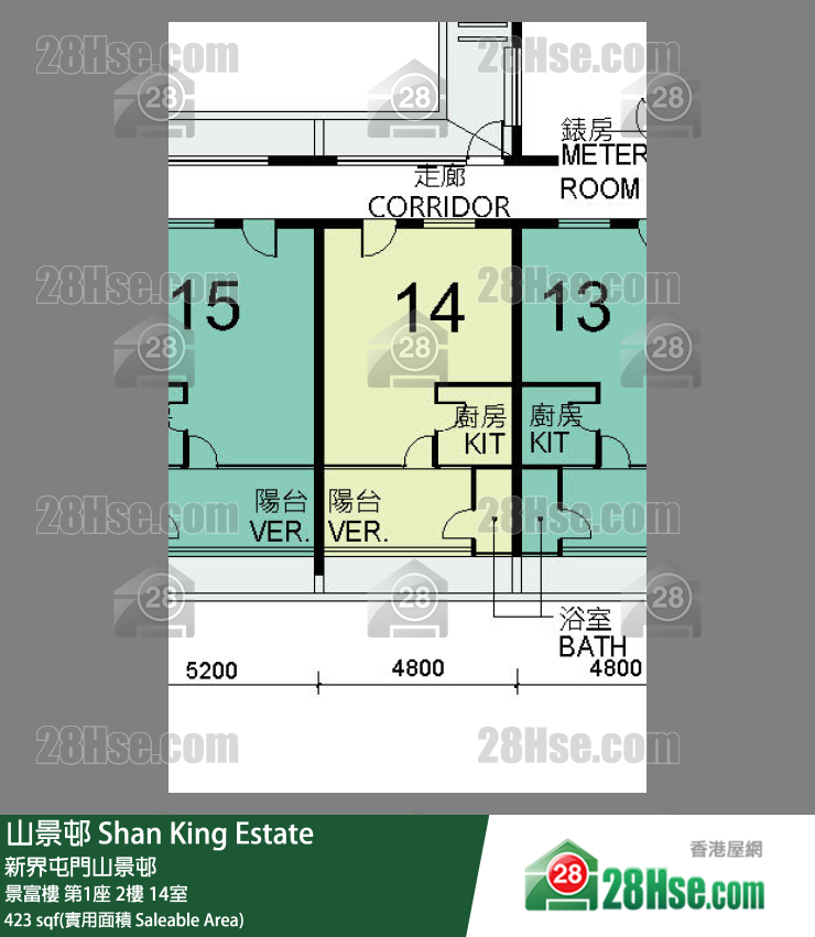 山景邨 景富樓第1座2樓 14室 平面圖