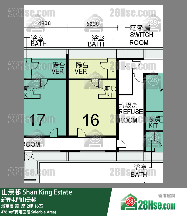 山景邨 景富樓第1座2樓 16室 平面圖