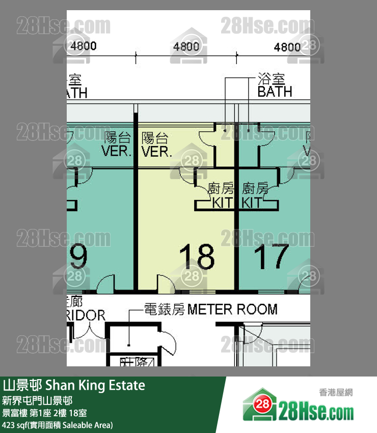 山景邨 景富樓第1座2樓 18室 平面圖