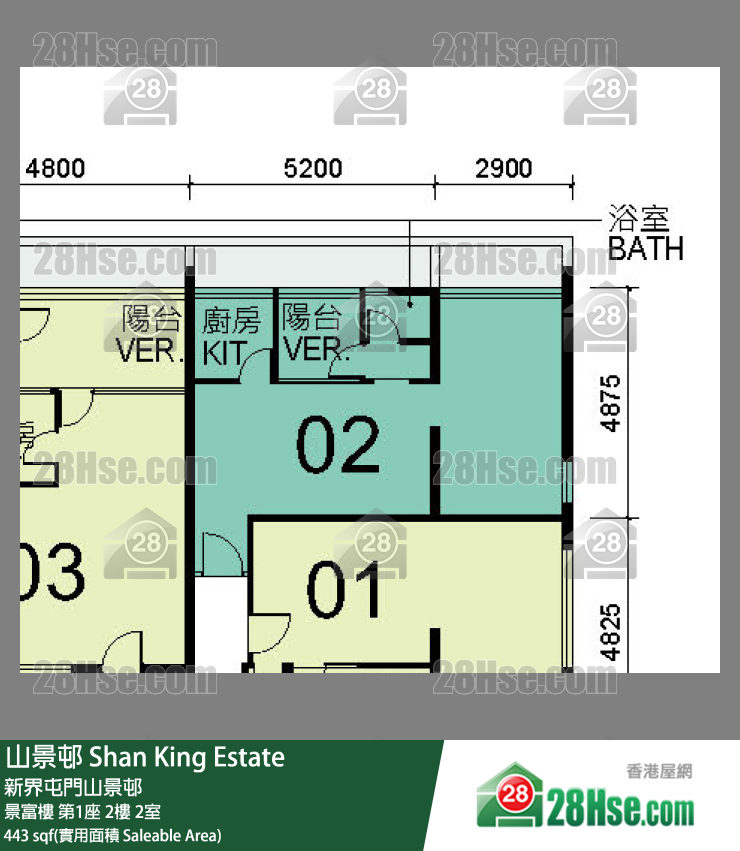 山景邨 景富樓第1座2樓 2室 平面圖