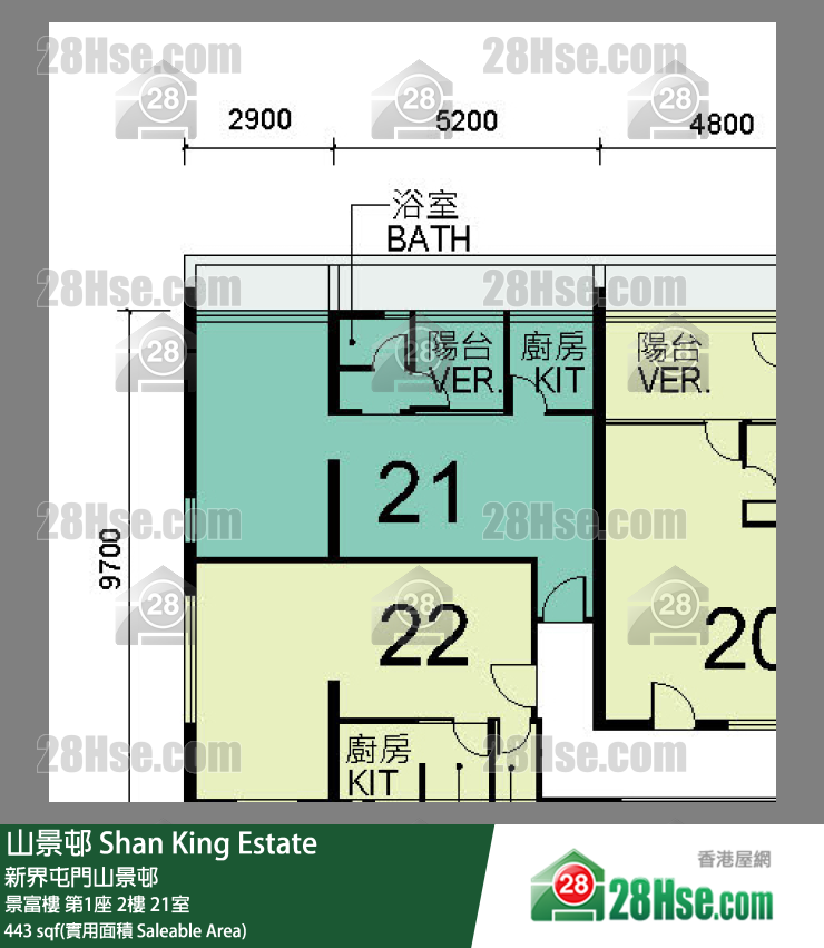 山景邨 景富樓第1座2樓 21室 平面圖