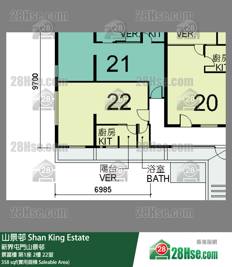 山景邨 景富樓第1座2樓 22室 平面圖