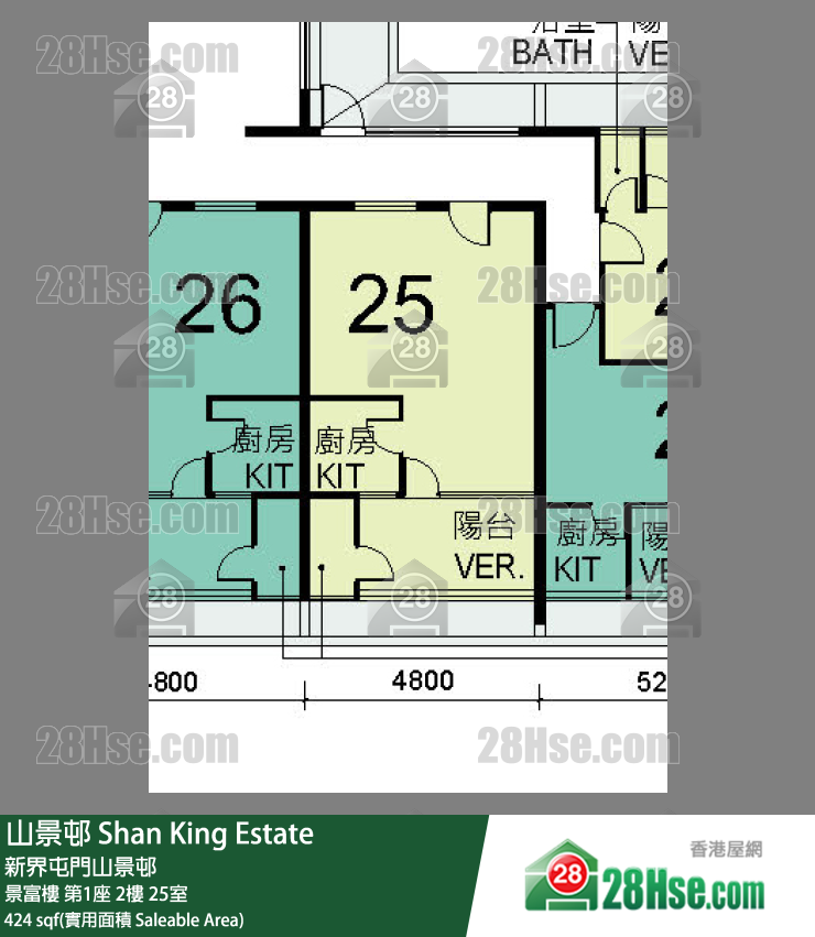 山景邨 景富樓第1座2樓 25室 平面圖