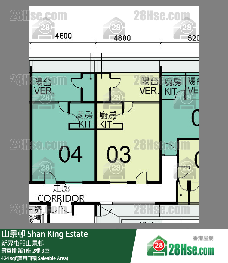 山景邨 景富樓 第1座 2樓 3室 平面圖