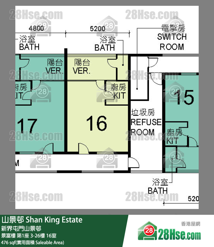 山景邨 景富樓第1座18樓 16室 平面圖