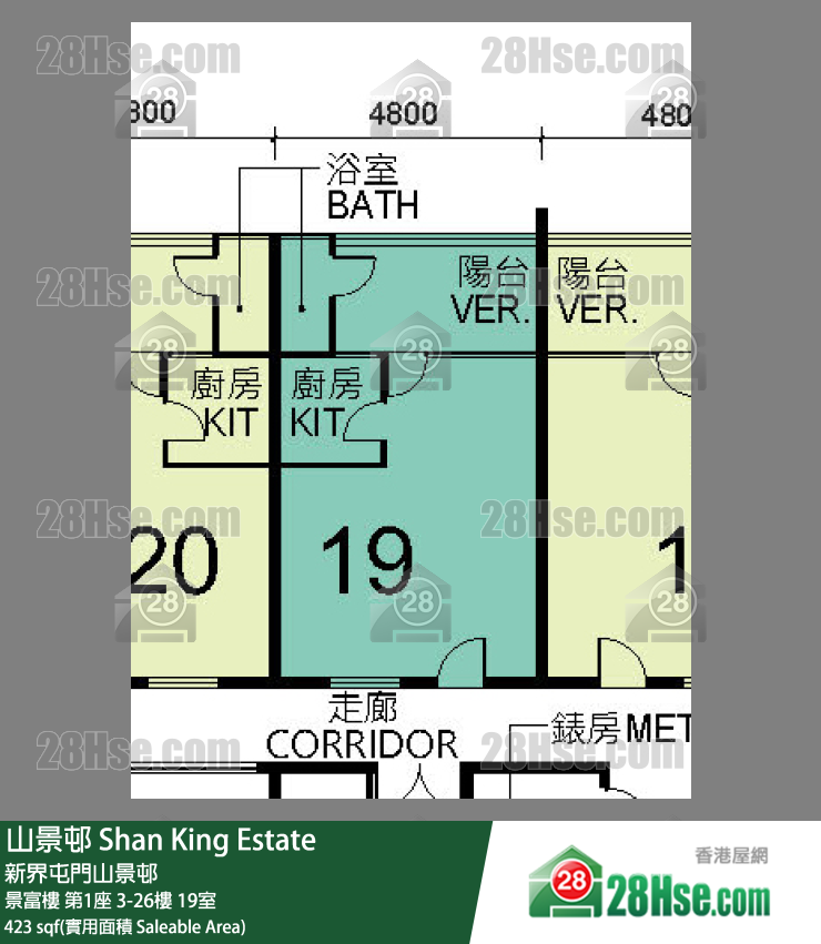 山景邨 景富樓第1座18樓 19室 平面圖