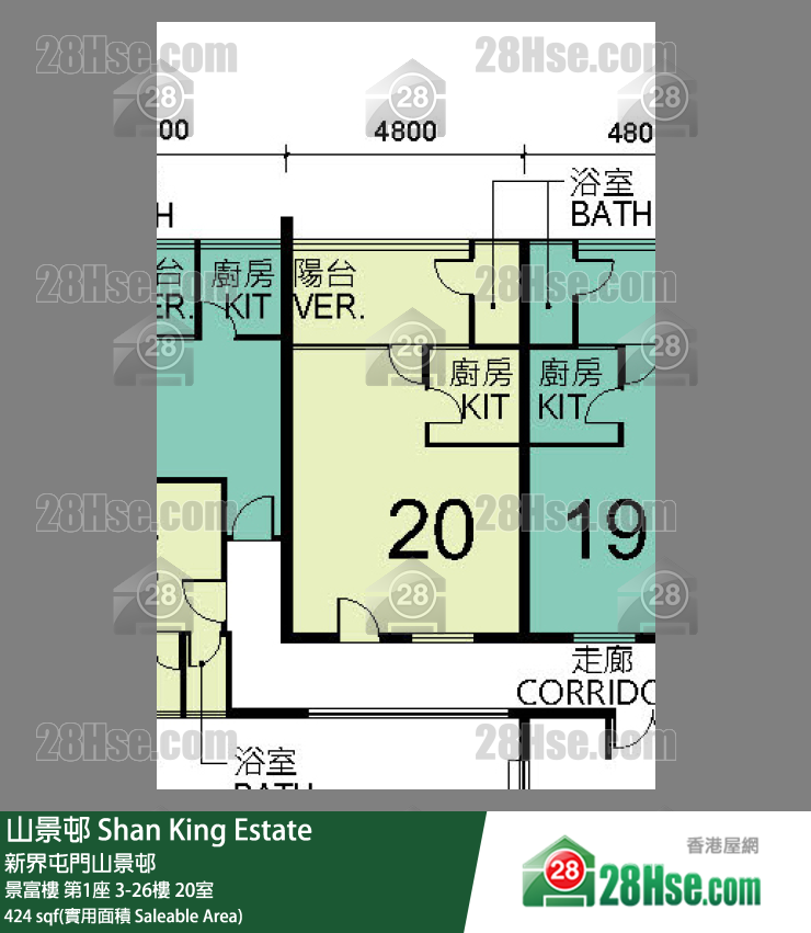 山景邨 景富樓第1座13樓 20室 平面圖