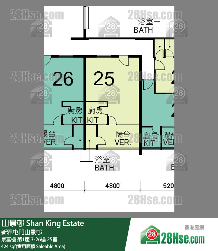山景邨 景富樓第1座13樓 25室 平面圖