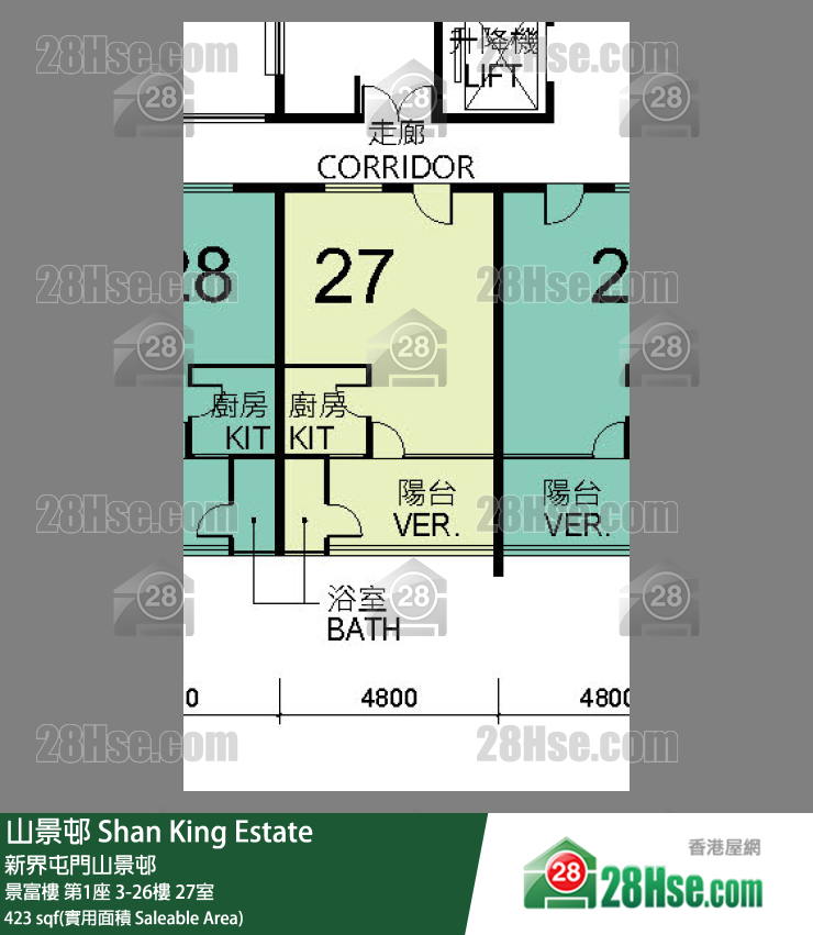 山景邨 景富樓第1座13樓 27室 平面圖