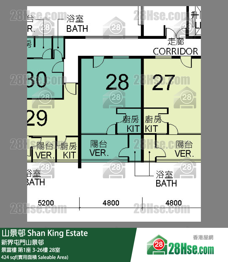 山景邨 景富樓第1座13樓 28室 平面圖