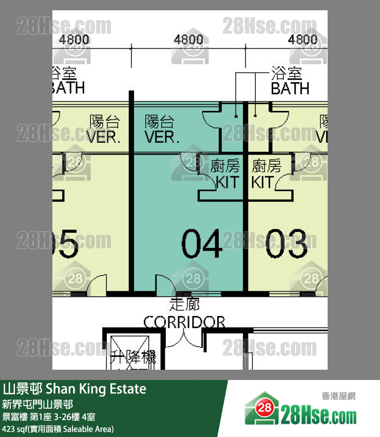 山景邨 景富樓第1座10樓 4室 平面圖