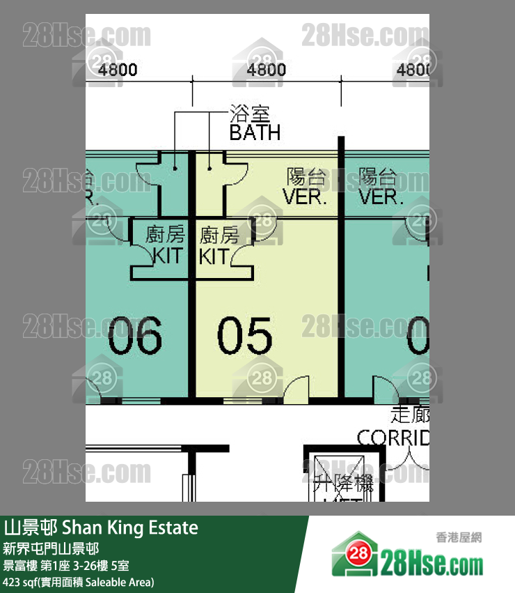 山景邨 景富樓第1座17樓 5室 平面圖