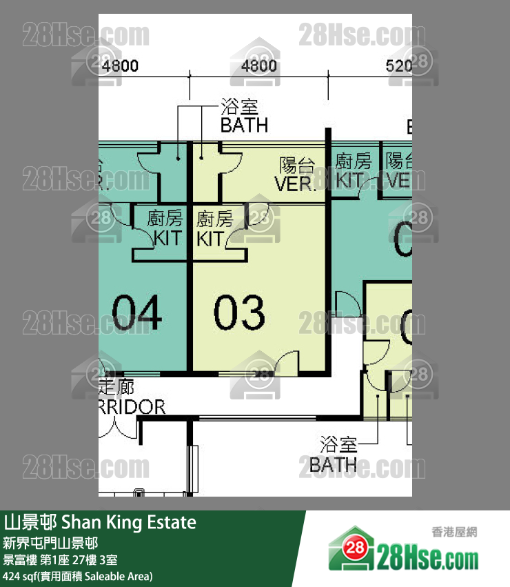 山景邨 景富樓第1座27樓 3室 平面圖