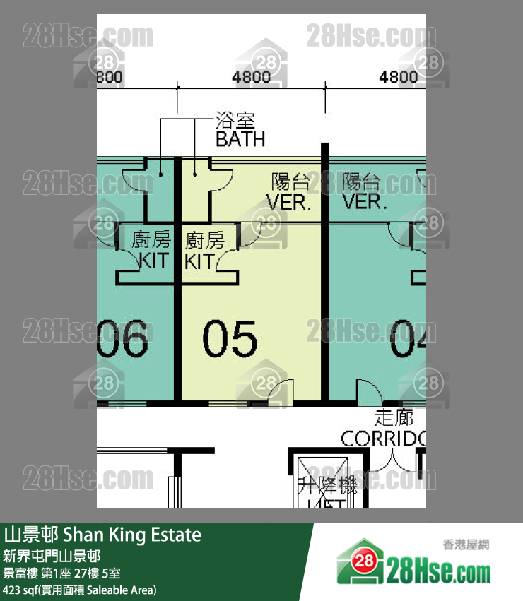 山景邨 景富樓第1座27樓 5室 平面圖