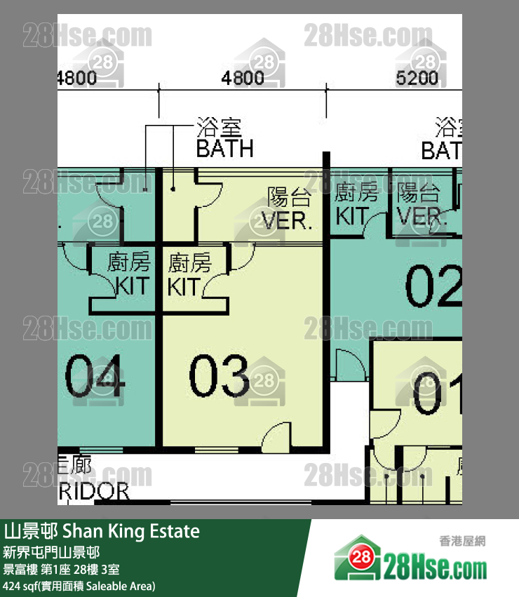 山景邨 景富樓第1座28樓 3室 平面圖