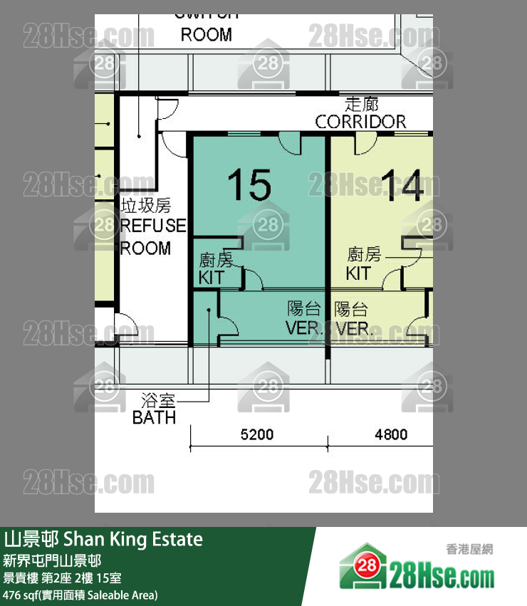 山景邨 景貴樓第2座2樓 15室 平面圖