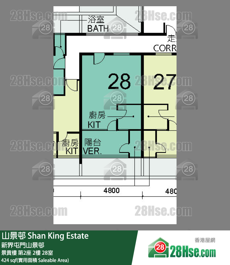 山景邨 景貴樓第2座2樓 28室 平面圖
