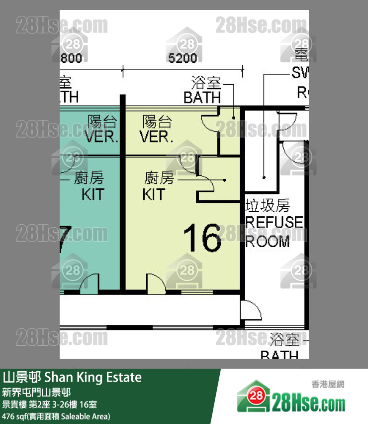 山景邨 景貴樓第2座6樓 16室 平面圖