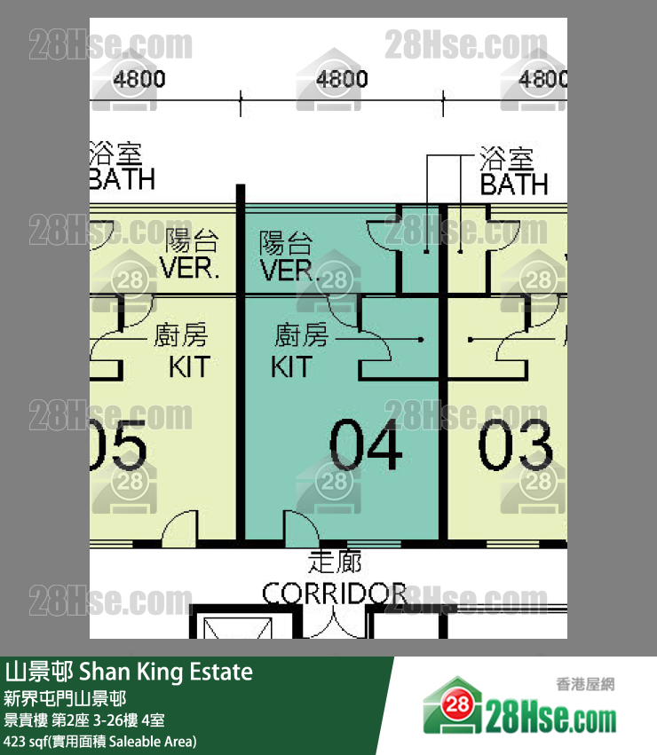 山景邨 景貴樓第2座3樓 4室 平面圖