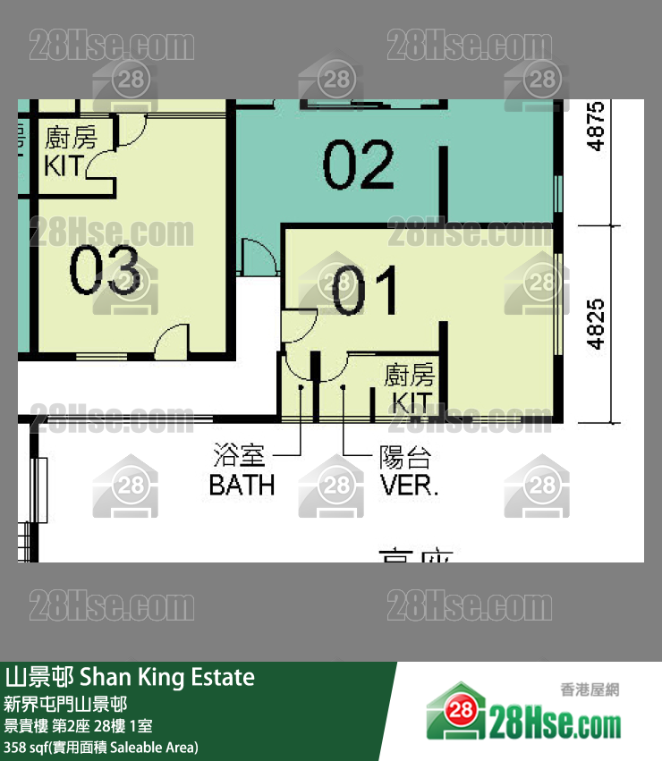 山景邨 景貴樓第2座28樓 1室 平面圖