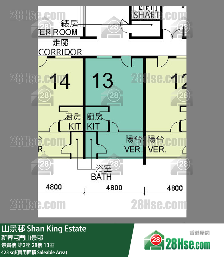 山景邨 景貴樓第2座28樓 13室 平面圖