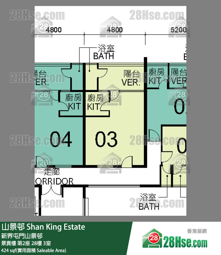 山景邨 景貴樓第2座28樓 3室 平面圖