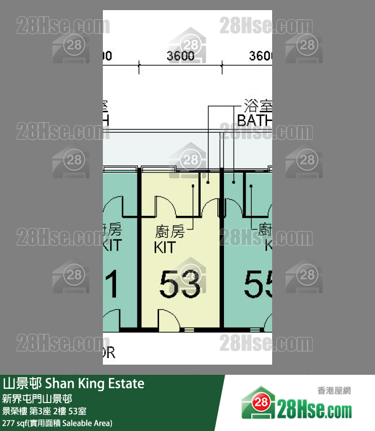 山景邨 景榮樓第3座2樓 53室 平面圖