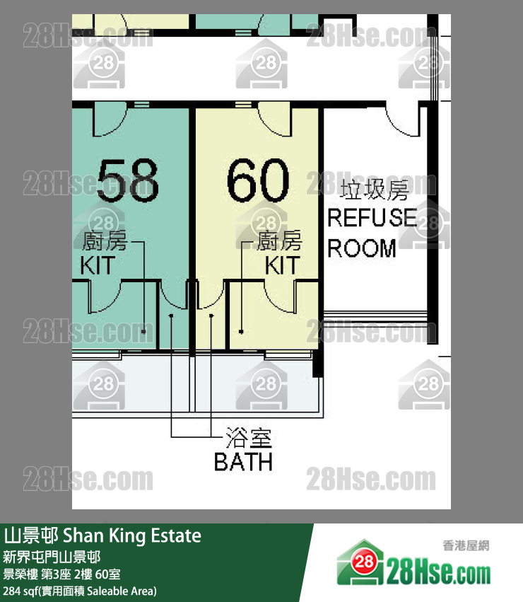 山景邨 景榮樓第3座2樓 60室 平面圖