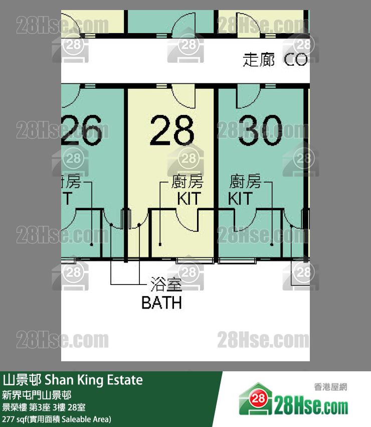 山景邨 景榮樓第3座3樓 28室 平面圖