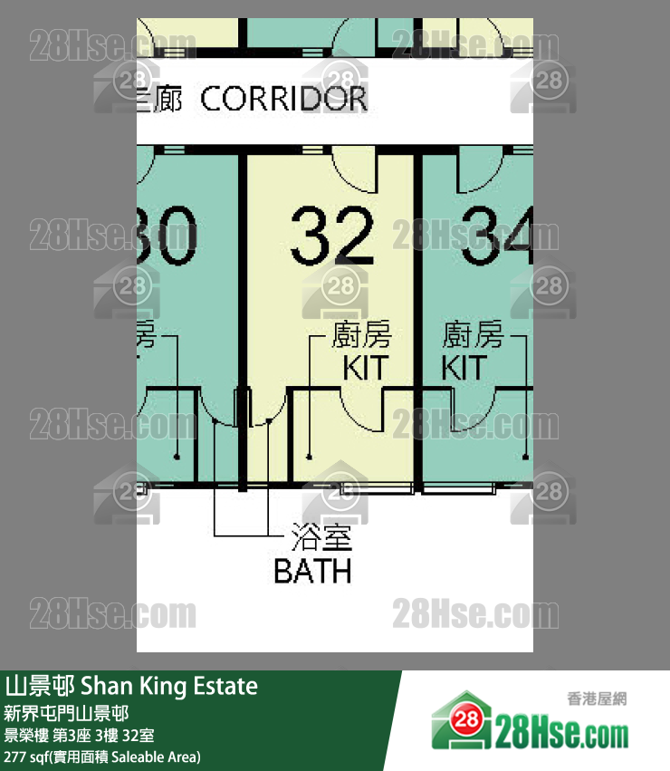 山景邨 景榮樓第3座3樓 32室 平面圖
