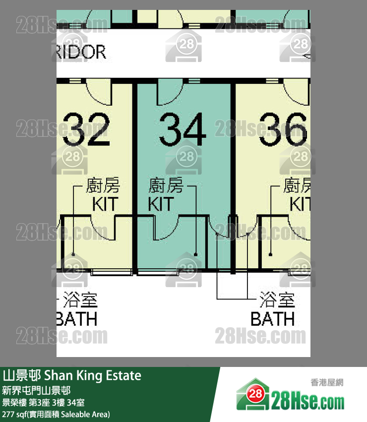 山景邨 景榮樓第3座3樓 34室 平面圖