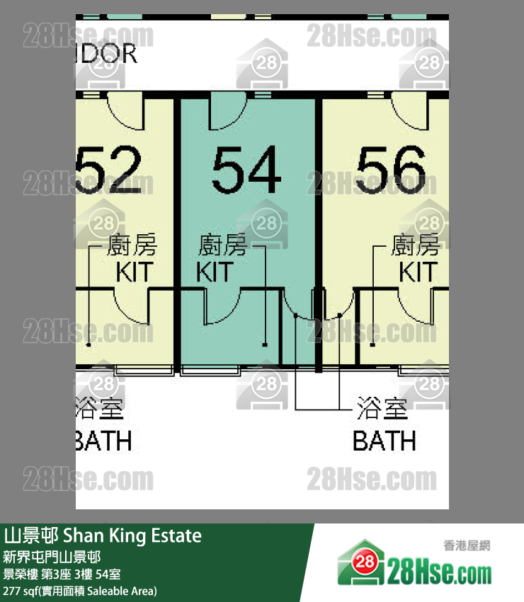 山景邨 景榮樓第3座3樓 54室 平面圖