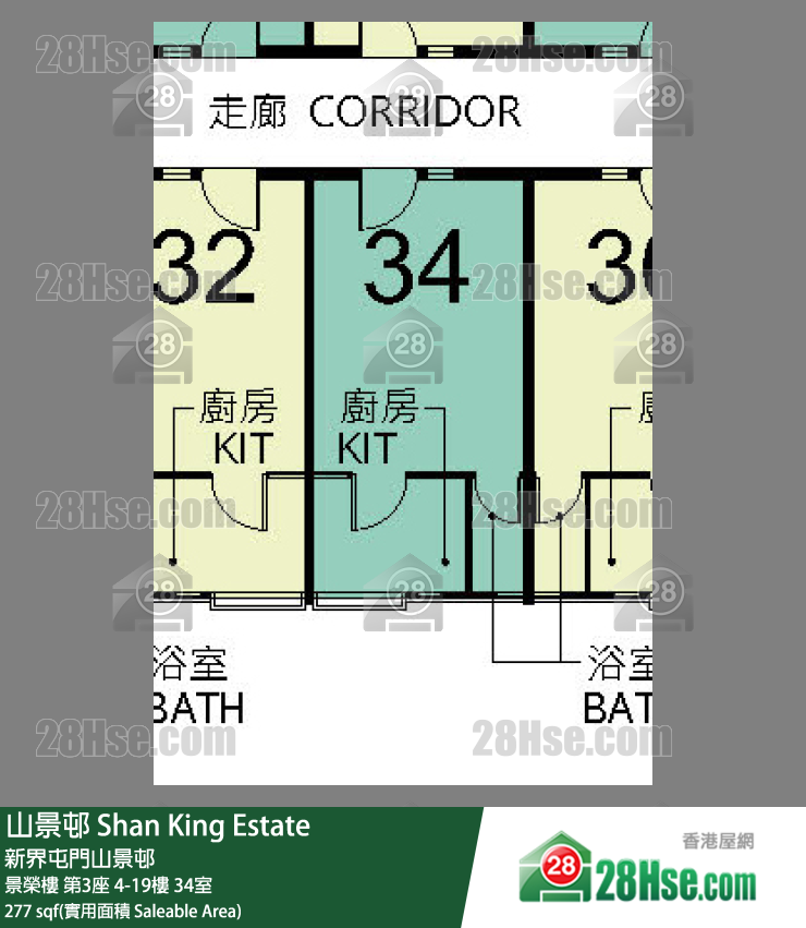 山景邨 景榮樓第3座19樓 34室 平面圖