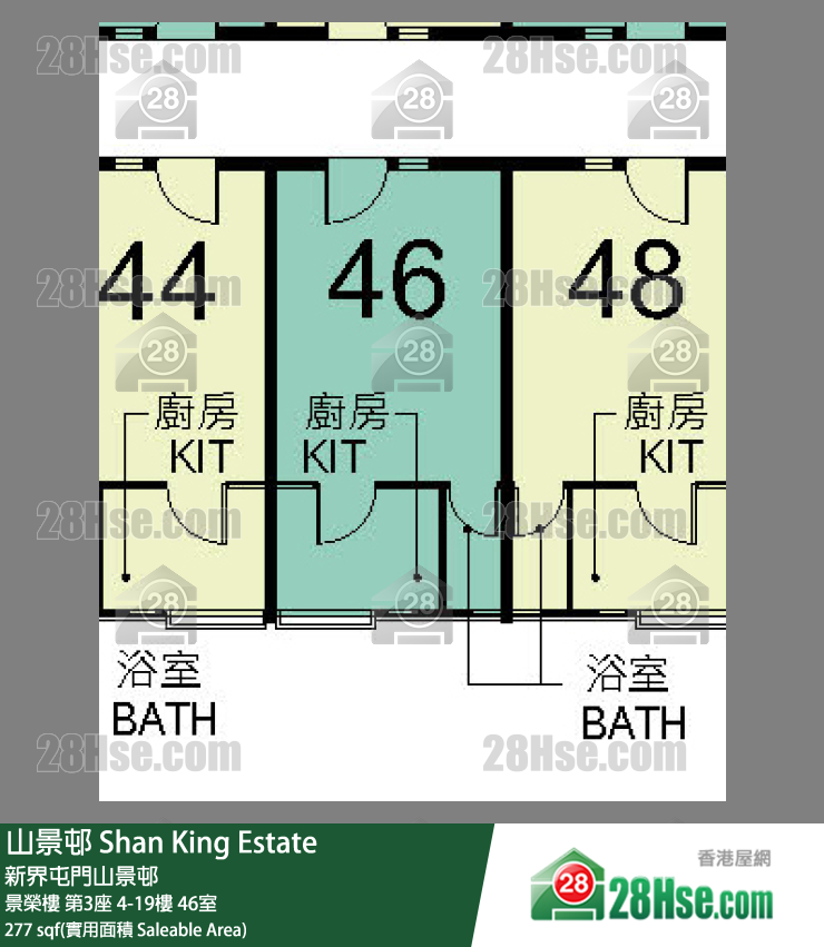 山景邨 景榮樓 第3座 4樓 46室 平面圖
